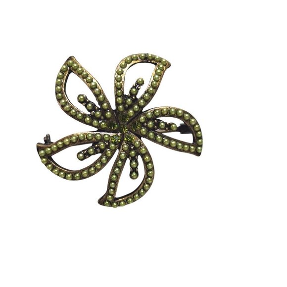 Vintage Bronze Star Rhinestone Filigree Brooch Pin - Picture 1 of 4
